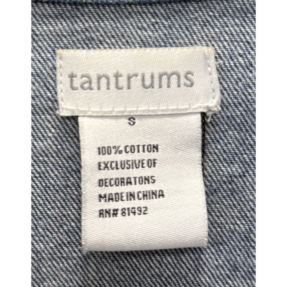 Tantrums Womens Denim Jacket Embroidered Flamingos Tree Holiday Lights S - Picture 4 of 6